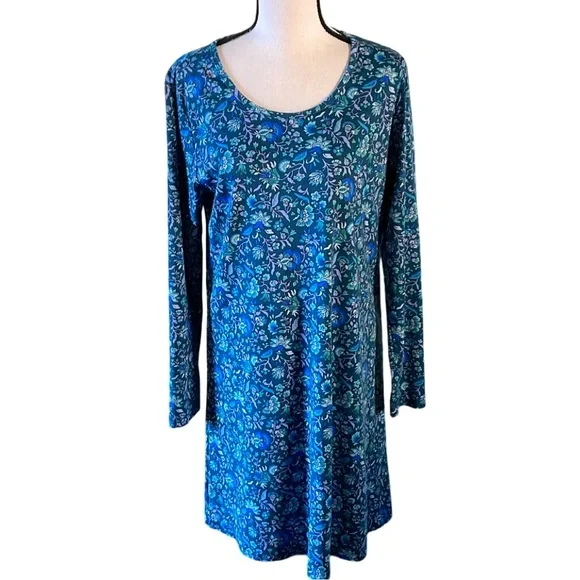 Lands End Floral Scoop Neck Long Sleeve A-Line Dress Size Medium - Picture 3 of 10